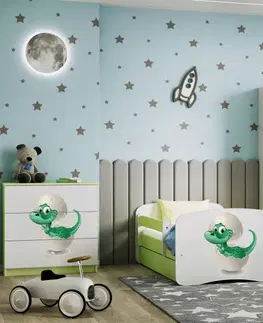 Dětské postýlky Kocot kids Dětská postel Babydreams dinosaurus zelená, varianta 80x160, se šuplíky, s matrací
