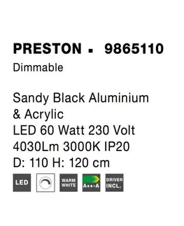 Designová závěsná svítidla NOVA LUCE závěsné svítidlo PRESTON černý hliník a akryl LED 60W 230V 3000K IP20 stmívatelné 9865110