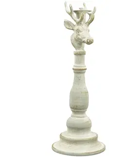 Svícny Šedý antik kovový svícen ArtFerro s jelenem - 13,5*13,5*37cm  Exner 253397