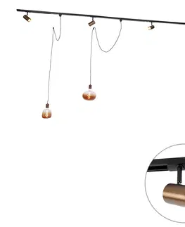 Listove osvetleni 1-fázový kolejnicový systém se 3 reflektory a závěsnými lampami tmavě bronzová - Cavalux Jeana