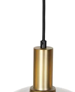 Zavesna svitidla Designová závěsná lampa černá se zlatou s kouřovým sklem 4-světla - Zuzanna