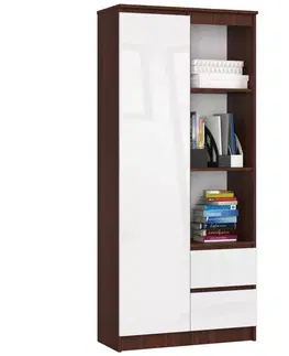 Šatní skříně Ak furniture Skříň Rexa 80 cm wenge/bílá lesklá