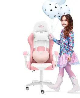Herní křesla Dětská herní židle v růžové barvě pro dívku KIDS PINK- WHITE