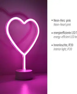 Dětské stolní lampy LEUCHTEN DIREKT is JUST LIGHT LED stolní lampa růžová srdce na baterie s vypínačem, dekorativní svítidlo LD 85028-87