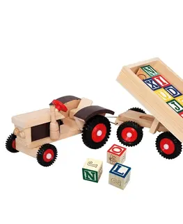 Dřevěné vláčky Bino Traktor s gumovými koly a  vlečkou