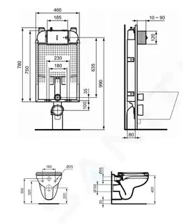 Záchody IDEAL STANDARD ProSys Set předstěnové instalace, klozetu a sedátka  Eurovit, tlačítka Oleas M1, Rimless, SoftClose, chrom ProSys80M SP126