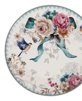 Talíře Dezertní talířek  s motivem květin a ptáčka Pivoine - Ø 20*2 cm Clayre & Eef PIRDP