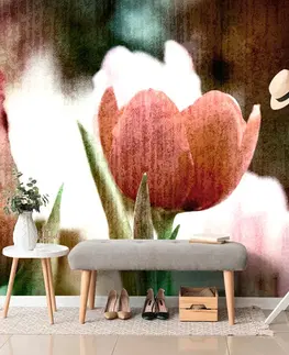 Tapety květiny Tapeta louka tulipánů v retro stylu
