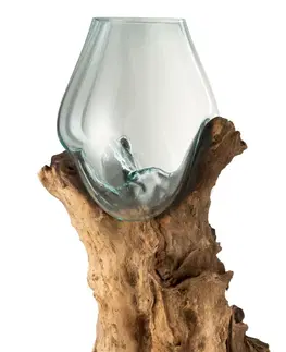Dekorativní vázy Skleněná váza vsazená do dřeva Gamal - 32,5*28*65,5 cm J-Line by Jolipa 1735