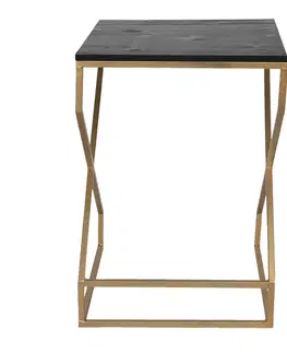 Konferenční stolky Zlatý kovový odkládací stolek Stefano s černou deskou - 40*40*55 cm Clayre & Eef 50464