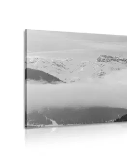 Černobílé obrazy Obraz zimní krajina v černobílém provedení