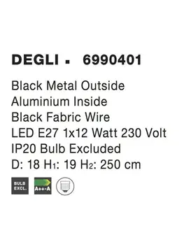 Industriální závěsná svítidla NOVA LUCE závěsné svítidlo DEGLI černý kov zvenku hliník uvnitř E27 1x12W IP20 bez žárovky 6990401