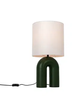 Stolni lampy Designová stolní lampa zelená s bílým lněným stínidlem - Lotti