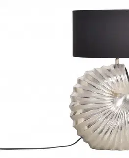 Luxusní a designové stolní lampy Estila Art deco designová stolní lampa Alexa se stříbrnou podstavou a kulatým černým stínítkem 63cm