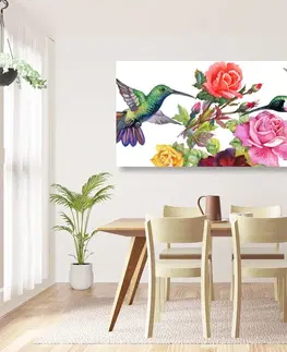 Vintage a retro obrazy Obraz kolibříci s květinami