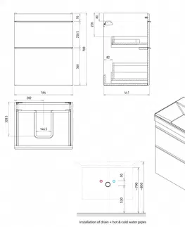 Koupelnový nábytek SAPHO SITIA umyvadlová skříňka 56,4x70x44,2cm, 2xzásuvka, dub stříbrný SI060-1111