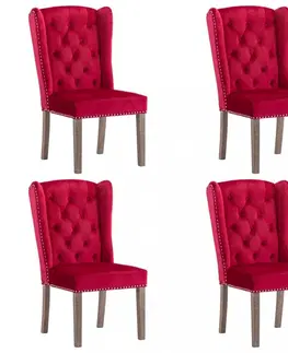 Židle Jídelní židle 4 ks samet / kaučukovník Dekorhome Červená