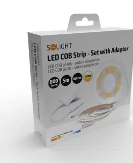 LED pásky 12V Solight LED COB pásek, sada s adaptérem, vypínač, 5m, 8W/m, 800lm/m, teplá bílá WM59-WW