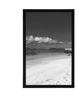 Černobílé Plakát pláž Anse Source v černobílém provedení