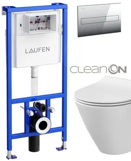 Záchody LAUFEN Rámový podomítkový modul CW1 SET s chromovým tlačítkem + WC CERSANIT CLEANON CITY H8946600000001CR CI1