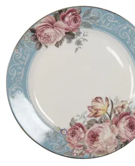 Talíře Porcelánový jídelní talíř se zlatou linkou Peony Rosé - Ø 26*2 cm Clayre & Eef PECFP