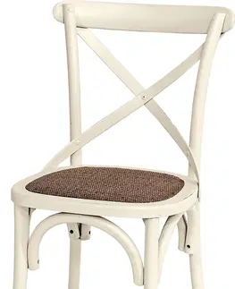 Luxusní jídelní židle Estila Provence masivní bílá jídelní židle Preciosa se sedací částí z ratanu a mahagonovým tělem 87cm