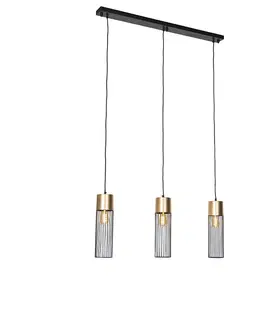 Zavesna svitidla Designová závěsná lampa černá se zlatým 3-světlem - Maura