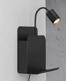 Nástěnná svítidla Nordlux Nástěnné světlo Roomi s policí a USB, černá