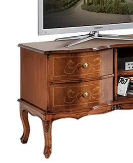 Luxusní a designové televizní stolky Estila Rustikální luxusní TV stolek Clasica se dvěma šuplíky a poličkami s detailním vyřezáváním 87cm