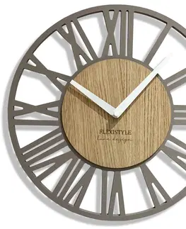 Nástěnné hodiny Jednoduché šedé nástěnné hodiny v dřevěném designu
