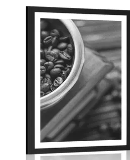 Černobílé Plakát s paspartou vintage mlýnek na kávu v černobílém provedení