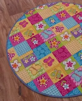 Koberce a koberečky Dywany Lusczow Dětský kulatý koberec Butterfly & Flowers barevný, velikost kruh 150