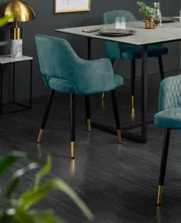 Luxusní jídelní židle Estila Moderní jídelní židle Decora petrolejově modrá sametová 81cm