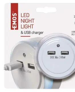 Noční osvětlení EMOS LED noční světlo P3313 do zásuvky s 2× USB 1456000100