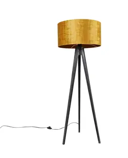 Stojaci lampy Stojací lampa stativ černý se stínidlem zlatá 50 cm - Tripod Classic