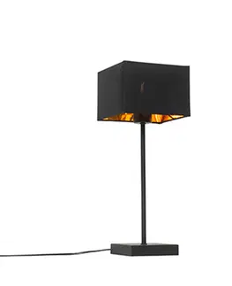 Stolni lampy Moderní stolní lampa černá látka odstín černá se zlatem - VT 1