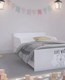 Dětské postele Roztomilá dětská postel 180 x 90 cm s šedým čelem a macíkem