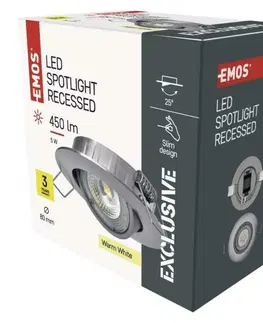 Bodovky do podhledu na 230V EMOS LED bodové svítidlo Exclusive stříbrné, 5W teplá bílá 1540125510