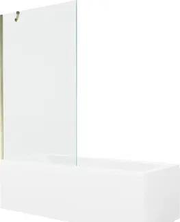 Vany MEXEN/S Cubik obdélníková vana 150 x 70 cm s panelem + vanová zástěna 100 cm, transparent, zlatá 550315070X9510000050