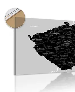 Obrazy na korku Obraz na korku moderní černo-šedá mapa Česka