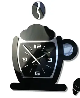 Kuchyňské hodiny Černé hodiny na zeď s motivem kávové šálky