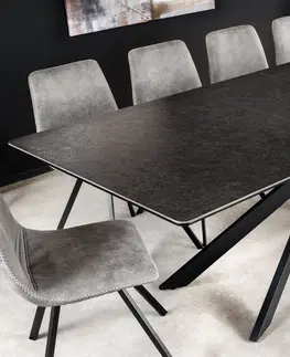 Designové a luxusní jídelní stoly Estila Moderní rozkládací obdélníkový jídelní stůl Tramontana s překříženými nožičkami a antracitovou černou vrchní deskou 160 cm