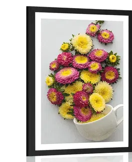 Vázy Plakát s paspartou šálek plný květin