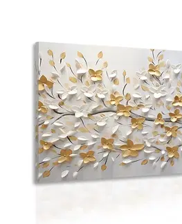 Obrazy stromy a listy Obraz strom s bílo-zlatými květinami