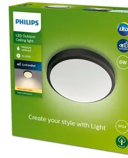 LED venkovní stropní svítidla Philips DORIS venkovní přisazené LED svítidlo 1x6W 600lm 2700K 22cm IP54, černé