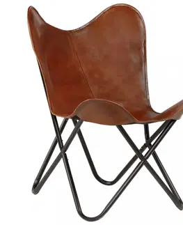Dětské stoly a židle Dětské křeslo BUTTERFLY pravá kůže / ocel Dekorhome Hnědá