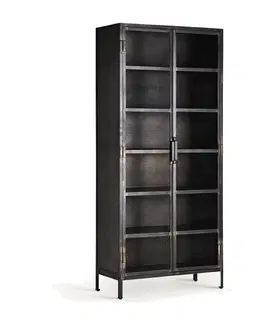Stylové designové skříně Estila Luxusní industriální skříň Oliver s dvojitými dvířky s kovovým výpletem s kosočtvercovým vzorem černá 201 cm
