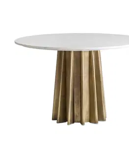 Designové a luxusní jídelní stoly Estila Art-deco luxusní kulatý jídelní stůl Leze s kruhovou mramorovou deskou a zlatou podstavou 120cm