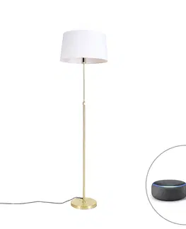 Stojaci lampy Chytrá stojací lampa zlatá s plátěným stínidlem bílá 45 cm vč.Wifi A60 - Parte