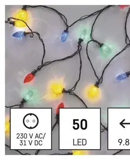 LED řetězy EMOS LED vánoční řetěz, barevné žárovky, 9,8 m, multicolor, multifunkce D5ZM01